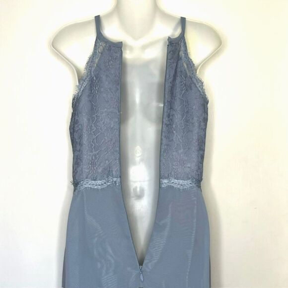AZAZIE DUSTY BLUE LACE & CHIFFON FORMAL KEYHOLE HALTER TOP BRIDESMAID MOB MOG - Picture 9 of 12